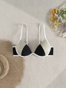 SHEIN Swim Damen Sommer Strand Urlaub Sexy Bikinioberteil, Farbblock Stoffpatchwork Design