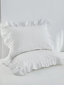 2/3件套白色泡泡雪纺涤纶被套，荷叶边设计，时尚可爱，四季皆宜，是青少年和学生返校的理想之选，柔软透气（1个被套+1/2个枕套，不含填充物） - 白色 - 查看 7