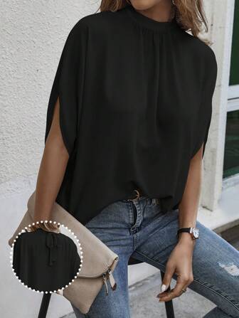 EMERY ROSE Blouse à nœud manches chauve-souris unicolore