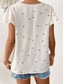 SHEIN Maternity Heart Print Ruffle Trim Casual Vacation Shirt - Apricot - View 2