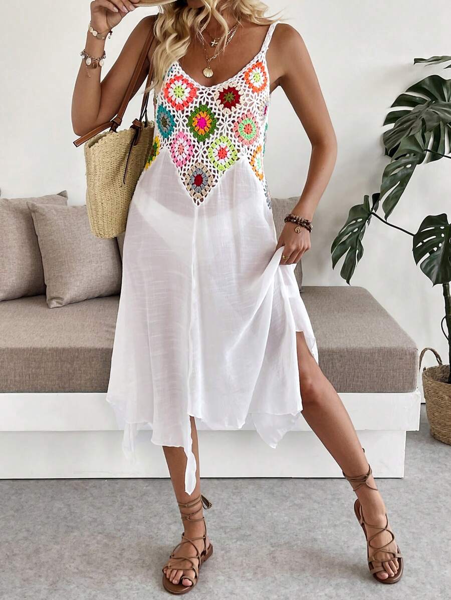 Breezaya Vestido feminino com estampa floral e alças finas para férias - Branco - Ver 1