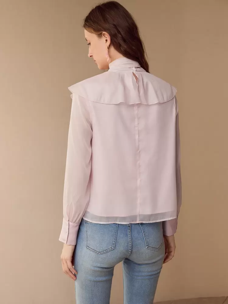 RUFFLE TRIM TIE NECK BLOUSE