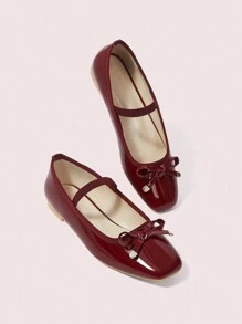 CUCCOO DOLLMOD Women's Cute Flat Student/Dance Shoes - Burgundy - View 9