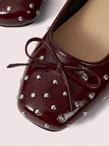 CUCCOO DOLLMOD Women Flat Mary Jane Shoes With Rivets, Cute Campus Style Low Heel - Burgundy - View 7