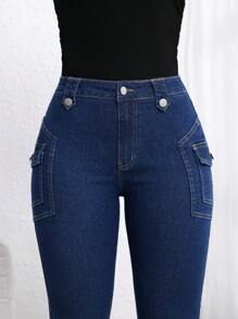 EMERY ROSE 休闲水洗弹力修身喇叭牛仔裤 - 藍色 - 查看 4