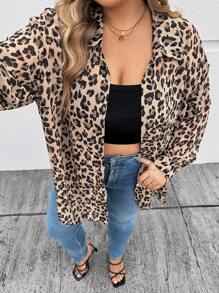 SHEIN CURVE+ Áo cánh thường ngày họa tiết da báo dài tay cài nút phía trước cỡ lớn - Nhiều màu - Xem 9