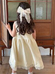 DAZY Young Girl Elegant Solid Color Jacquard Lace Trim Dress,Girls Summer Outfits