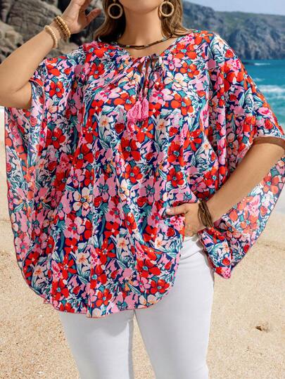 EMERY ROSE Plus Size V-Neck Simple Fashion Everyday Casual Shirt,Summer Clothes,Vacation Outfits Woman / Vacation,Boho Women Clothing,Spring