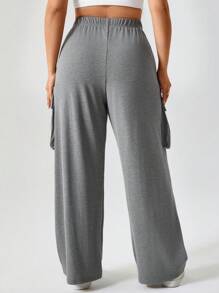 SHEIN LUNE Pantaloni cargo taglie forti da donna con tasche, grigio melange, abbigliamento occidentale da donna bohémien, stile boho 90s, per festival estivi, casual da vacanza in stile boho old money - Grigio - Visualizzare 2