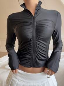 Muchica 黑色针织女式长袖修身轻便夹克 - 黑色 - 查看 1