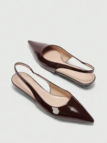 CUCCOO BIZCHIC New Summer Women's Square Buckle Pointed-Toe Low Chunky Kitten Heels, Unique Heel Design, Versatile, Comfortable, Commute Style, Chocolate & Brown Patent Leather Slip-On Flats