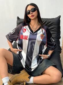 Coolane 女士春夏街头运动装比赛日狂欢节服装条纹宽松 T 恤 - 彩色 - 查看 7