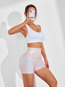 Gameset SHEIN Sport Damen High Waist Batikdruck Lässig Leggings, geeignet für Fitness und alltäglichen Gebrauch - Pink - Übersicht 4