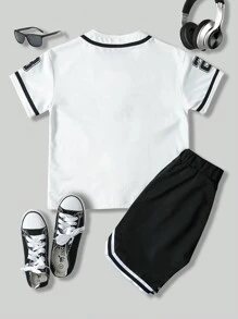 SHEIN 2pcs/Set Tween Boys Street Hip-Hop Style Short Sleeve Shirt And Cropped Shorts Set, Summer - White - View 2