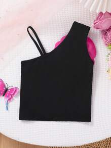 Jong meisje 3D bloemen decor asymmetrische halslijn camisole