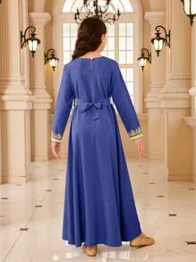 SHEIN Tween Girls Minimalist Fashion Long Sleeve Casual Everyday Dress - Royal Blue - View 2