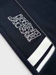 JNSQ 返校青少年男孩休闲运动卫衣和裤子套装，儿童松紧腰 3M 反光带趣味字母印花宽松阔腿慢跑裤，适合秋冬日常穿着、户外活动、度假、街头服饰、派对和休闲 - 彩色 - 查看 8