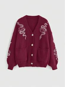 ROMWE Goth Cárdigan holgado de talla grande con estilo gótico, cuello en V y bordados de luna y serpiente, informal