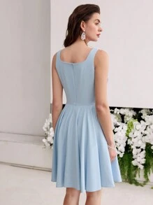 MOTF PREMIUM 花卉刺绣围脖领连衣裙 - 藍色 - 查看 4