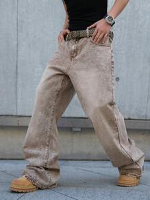 Manfinity Hypemode Men's Loose Fit Pocket Flared Straight Leg Jeans - Coffee Brown - View 3