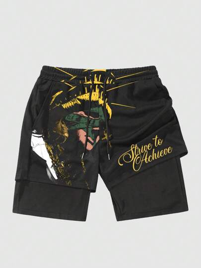 Street Life Men's Street Slogan Print Drawstring Waist Casual Shorts