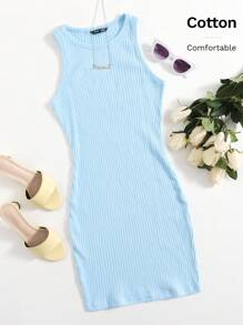 SHEIN Essnce Rib-knit Bodycon Dress - Baby Blue - View 7