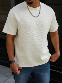 Manfinity Homme تي شيرت تيشيرت قصير الأكمام ذو لون أحادي وملمس خشن لرجال البدناء - لون مشمشي - مشاهدة 6