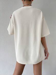 Chiquease Camiseta holgada de mujer con cuello redondo y manga de hombro caído, con estampado del eslogan "Pienso demasiado", para camisetas gráficas de mujer en verano