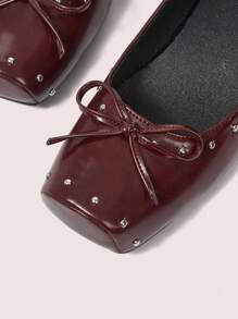 CUCCOO DOLLMOD Women's Square Toe Gray High Heel Shoes, Cylindrical Heel, Casual & Retro Style - Burgundy - View 6