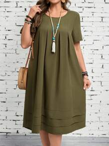 EMERY ROSE 大码女式度假短袖绿色连衣裙，早春夏季