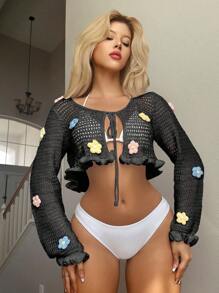 SHEIN Swim Kimono de playa para mujer para el verano, ideal para vacaciones - Negro - Ver 5