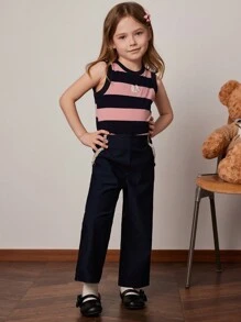 PrepCrw Young Girls' Blue Waisted With Elastic Waist Pants, Spring & Summer - Blue - View 4