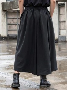 Manfinity EMRG 男士设计感十足的深色阔腿裤风格宽松休闲长裤 - 黑色 - 查看 2