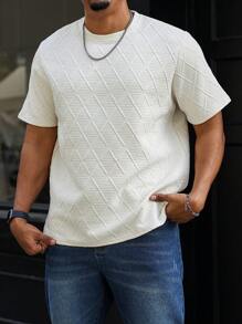 Manfinity Homme تي شيرت تيشيرت قصير الأكمام ذو لون أحادي وملمس خشن لرجال البدناء - لون مشمشي - مشاهدة 4