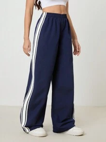 SHEIN Tall Damen Hose mit seitlichen Streifen, weites Bein und loser Passform