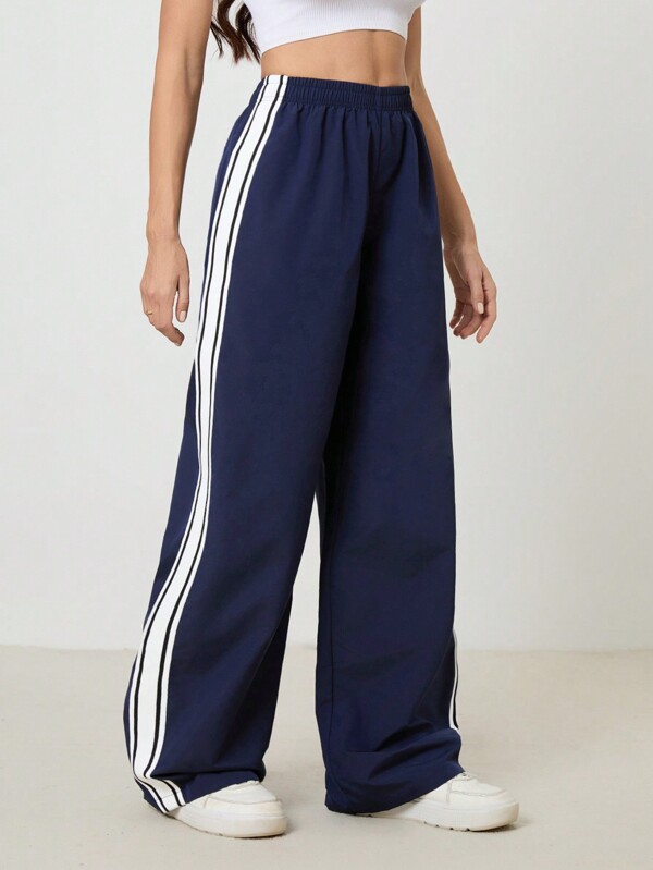 SHEIN Tall Women Side Striped Wide Leg Loose Pants