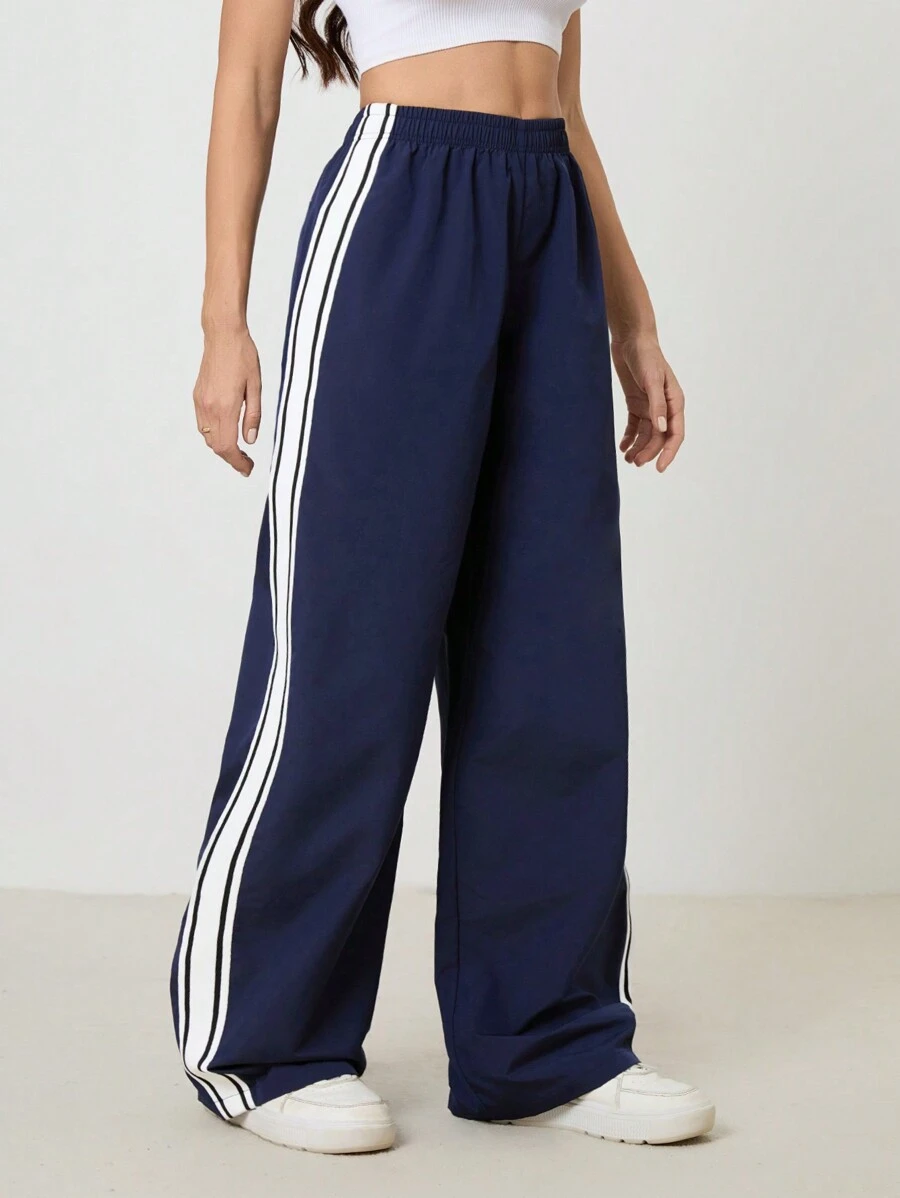SHEIN Tall Damen Hose mit seitlichen Streifen, weites Bein und loser Passform