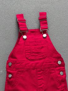 男婴黑熊字母刺绣做旧洗水牛仔长裤 - 紅色 - 查看 8