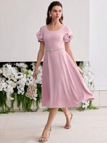 MOTF PREMIUM STEREO FLORAL A LINE DRESS - Pink - View 4