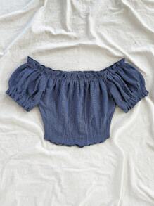 Soleia 波西米亚风、浪漫花卉、度假、花卉图案7月4日服装上衣、度假上衣、串珠上衣、派对上衣、背心、7月4日女士性感露脐上衣、夏季露肩弹力露脐T恤、短袖百搭上衣、夏季、度假、女士度假装、女士户外上衣、露肩上衣 - 寶藍色 - 查看 2