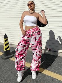 POPSWAY Pantalones cargo de camuflaje holgados y casuales para mujer de talla grande