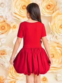 Tween Girls' Casual Patchwork Round Neck Short Sleeve A-Line Dress