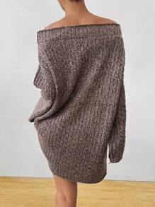 SHEIN LUNE Off Shoulder Loose Casual Women Sweater Dress, Suitable For Spring And Autumn - Red Violet - View 3