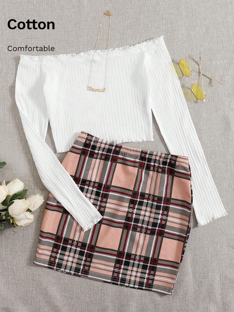 SHEIN Essnce Bộ thời trang Xù nhỏ kẻ sọc Thanh lịch - Nhiều màu - Xem 1