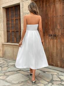 Breezaya Sleeveless Solid Color Hollow-Out Metal Decor Vacation Dress For Women