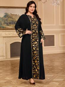 Al Najma Vestido de talla grande elegante con estampado de lámina de oro y parches