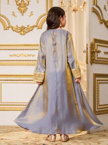 Tween Girls Long Satin Sleeve Dress, Elegant & Luxurious Suitable For Party, Gatherings - Pink - View 2