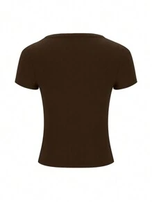 Zyxie Women's Solid Color V-Neck Short Sleeve Cropped Fitted T-Shirt