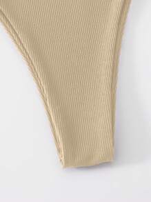 SHEIN Swim Women Solid Color Sexy Beach Bikini Bottom, For Summer Vacation - Khaki - View 6