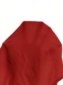 SHEIN Privé Women Solid Color Pleated Side Long Dress - Red - View 8